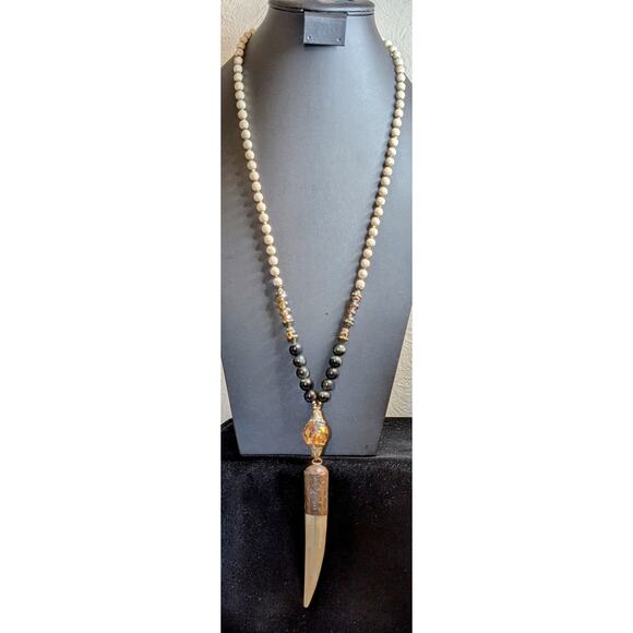 Fabulina Designs Horn Pendant Crystal Stone Bead Boho 32" Necklace - Picture 1 of 6
